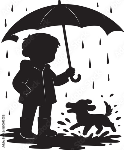 boy and dog vector silhouette