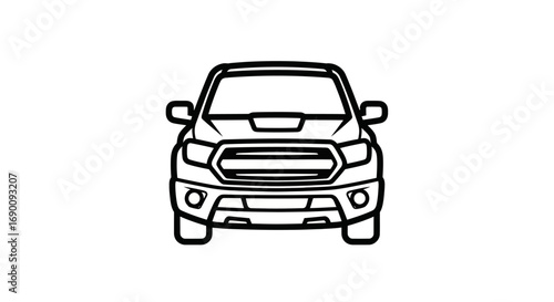 Front View Line Drawing of a Modern Pickup Truck.