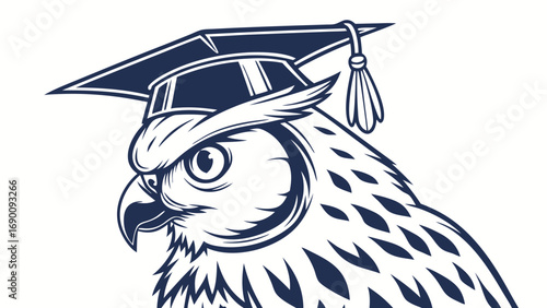 Owl wearing graduation cap academic achievement wisdom knowledge education mascot vector illustration graphic design bird school university college learning intelligent wise symbol success achievemen.