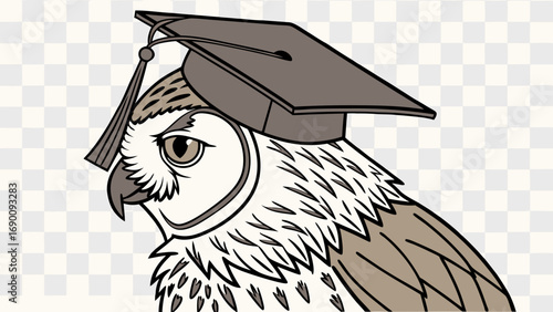 Owl wearing graduation cap education wisdom knowledge success achievement bird animal cartoon illustration graphic vector design element school university college graduation ceremony academic learnin.