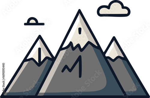 Majestic mountains rise against a clear sky, their snowcapped peaks illuminated by the sun, creating a serene and aweinspiring landscape.