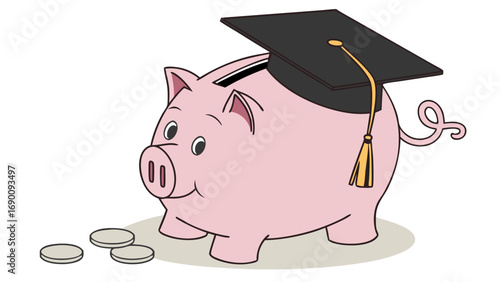 Piggy bank with graduation cap education savings tuition fees financial planning for college.