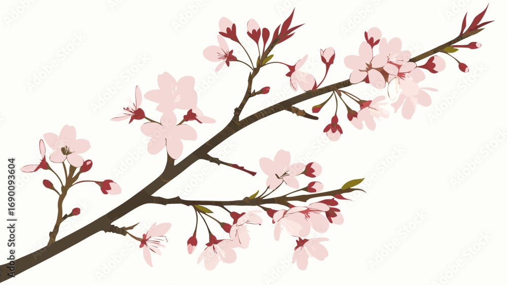 Fototapeta premium Pink Blossom Branch Spring Flowers Floral Design Nature Illustration Botanical Art Delicate Flowers Springtime Bloom Pink Flowers Blossom Branch Floral Illustration Nature Artwork Botanical Design Ch.