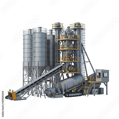 Industrial concrete batching plant isolated on transparent background
