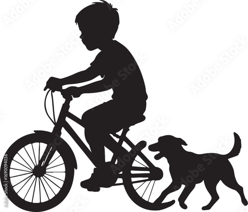 boy and dog vector silhouette