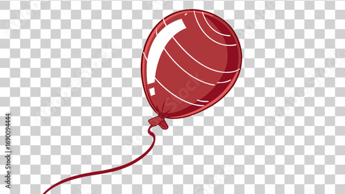 Red Balloon with String Celebration Party Decoration Festive Clipart Illustration Transparent Background.