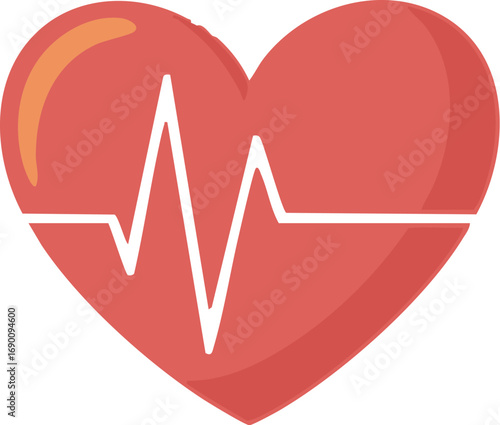 Heart symbol with heartbeat line represents cardiovascular health on a white backdrop, symbolizing vitality and wellbeing.
