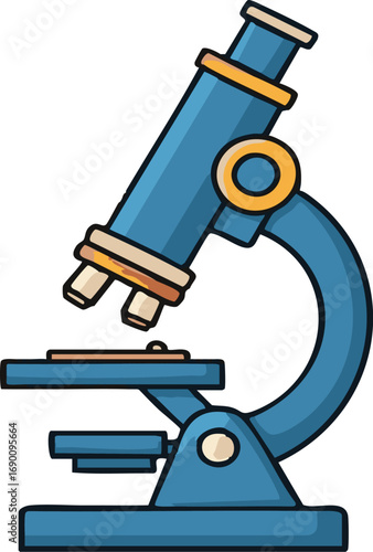 Blue microscope sits on a white surface in a laboratory, ready for scientific research and discovery, creating a sense of anticipation and precision.