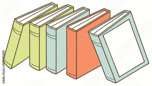 Stack of colorful books book spines reading literature education knowledge library textbook novel story study learning school college university illustration design graphic artwork pastel colors soft.