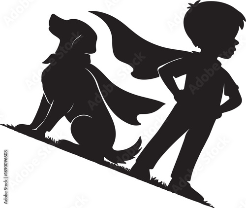 boy and dog vector silhouette