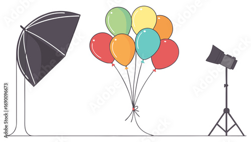 Studio Setup with Balloons for Photography or Design Project.