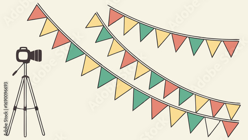 Studio Setup with Colorful Bunting for Photography or Videography.