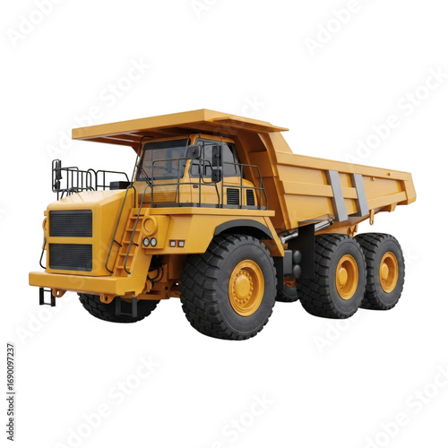 Yellow articulated dump truck isolated on transparent background