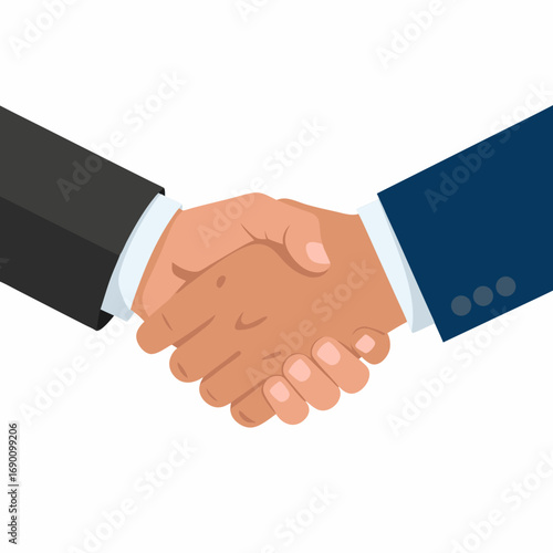 Two businessmen shaking hands agreement, flat style vector symbol of deal, partnership, and trust