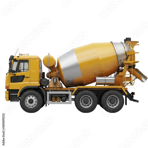 Yellow cement mixer truck isolated on transparent background