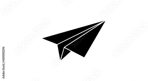 Simple Black Paper Airplane Icon on White Background.