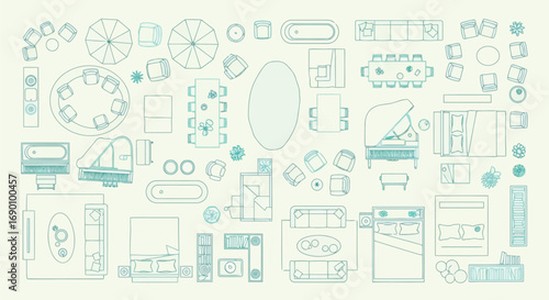 Vector vector art of collection of architectural icons and furniture elements for interior design transparent background