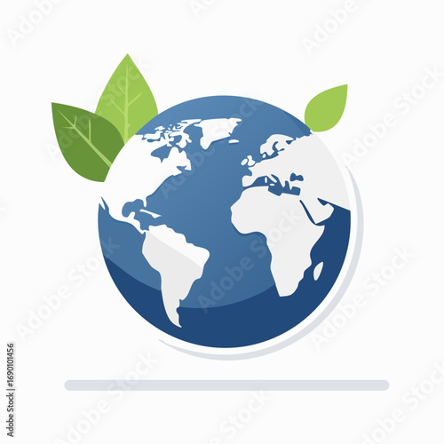 Global Earth Icon with Green Leaves