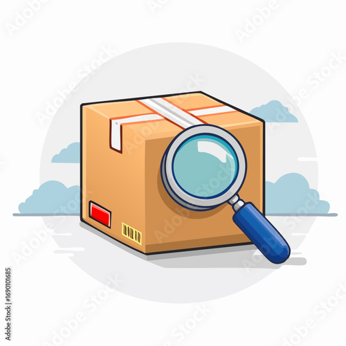 Pixel Art Cardboard Box Under Magnifying Glass