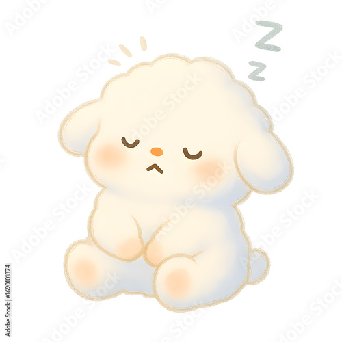 Kawaii Sleepy Lamb PNG  Chibi Fluffy Lamb Dozing with Z’s