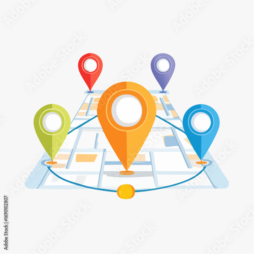 Multicolored Location Markers on Map