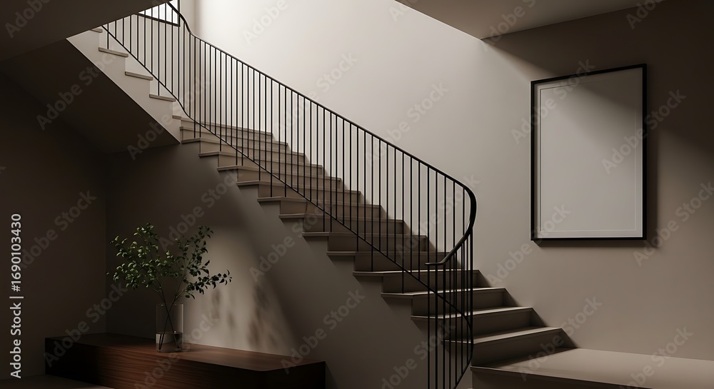 Obraz premium Modern Spiral Staircase in Minimalist Interior.
