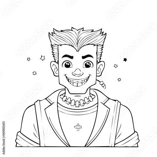 Black line art of a scary but silly Frankenstein's monster