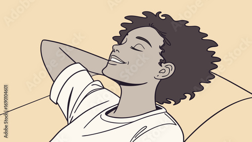 Relaxed person illustration peaceful pose calm serene minimalist art happy contentment wellbeing comfort rest leisure sleep dreaming simple design line art graphic design vector illustration digital .