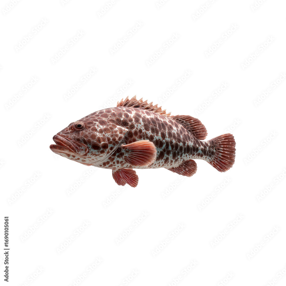 Obraz premium Close-up of a Red Spotted Grouper Fish Isolated on Black Background
