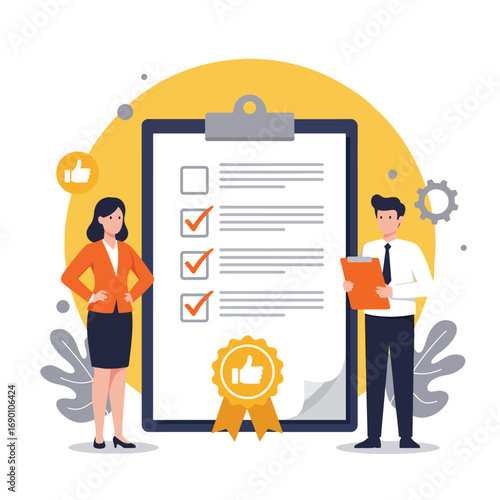 Business Professionals Reviewing Checklist and Achieving Goals