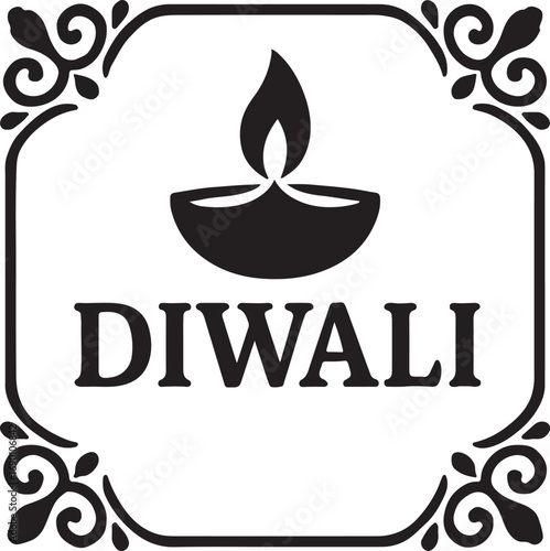 Diwali frame with diya silhouette vector perfect for festive decoration, cultural celebration, and holiday design.