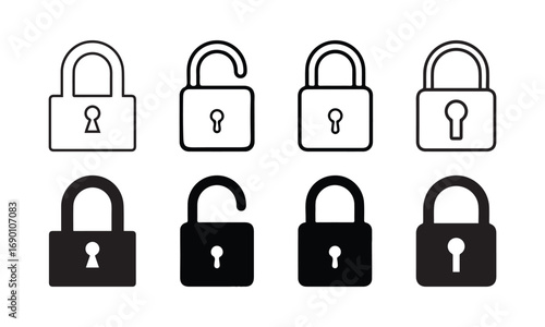 Lock icon. locked and unlocked black outline icon set for app, ui, ux and website. vector illustration on transparent background. vector illustration eps file