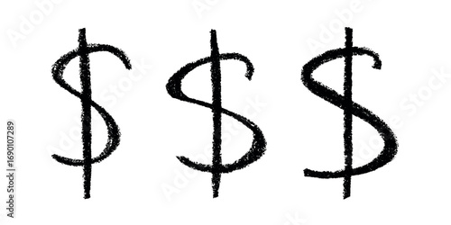 Set of hand drawn dollar currency symbol. Brush stroke doodle. Single element for design
