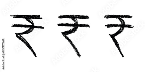 Set of hand drawn rupee currency symbol. Brush stroke doodle. Single element for design