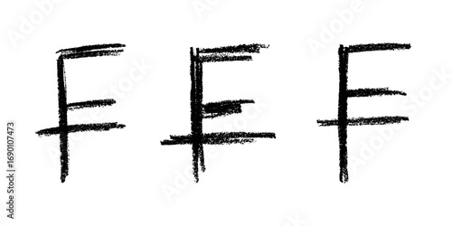 Set of hand drawn swiss franc currency symbol. Brush stroke doodle. Single element for design