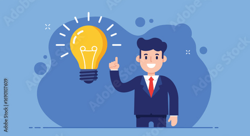 Businessman With Bright Idea Lightbulb.