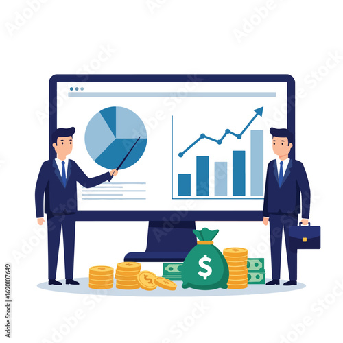 Businessmen Analyzing Financial Data on Computer Screen.