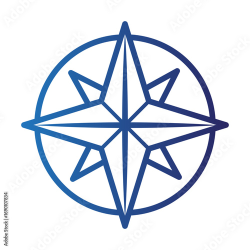 Blue compass rose star symbol representing guidance, adventure, and nautical navigation on an isolated white background