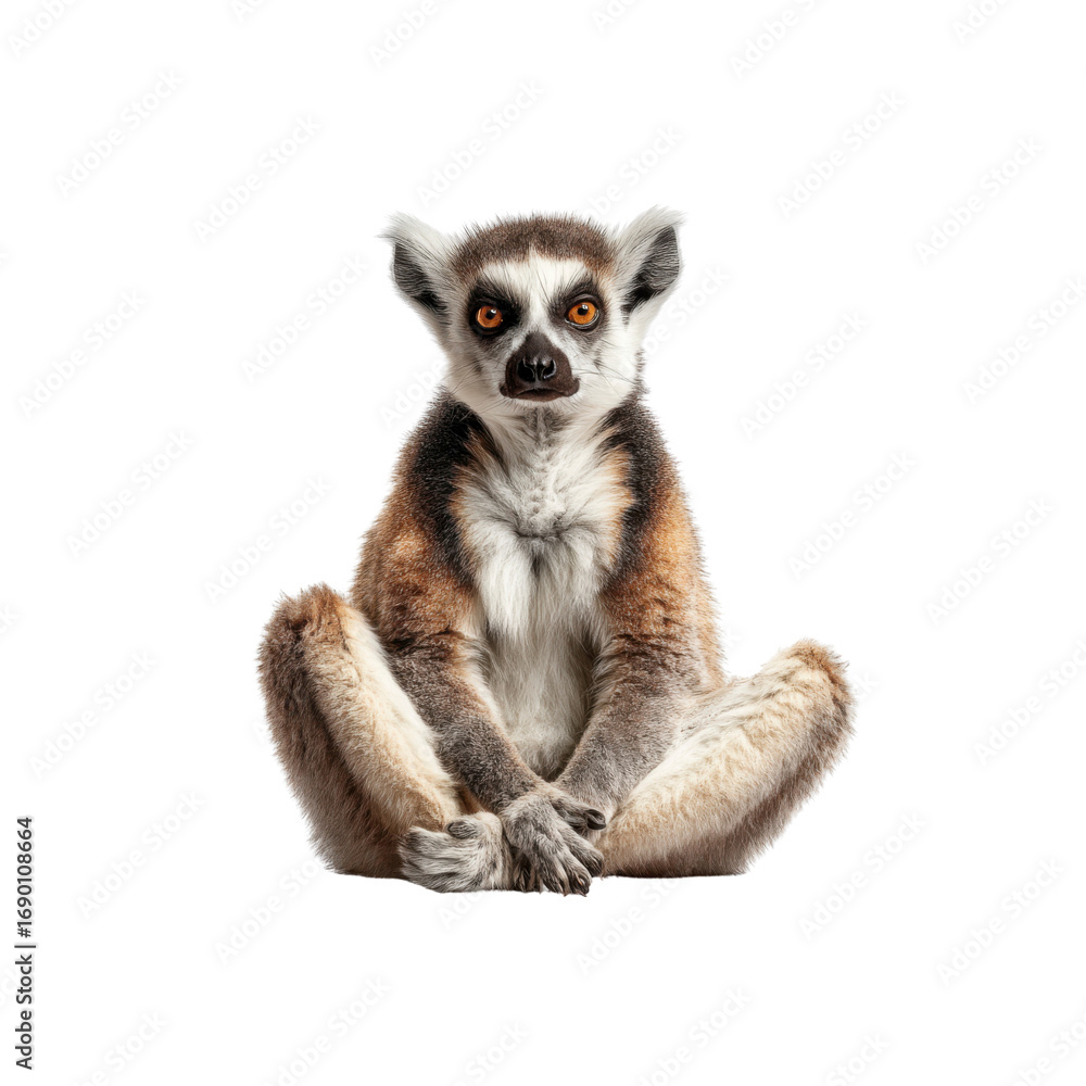 Obraz premium Serene Ring-tailed Lemur in Lotus Position, Isolated on Black Background