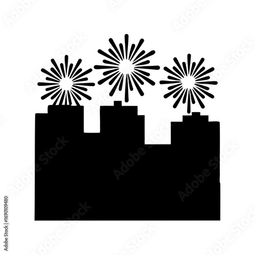 City skyline with fireworks celebrating an occasion in a simple style
