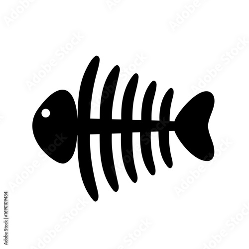 Simple isolated graphic of a stylized black fish skeleton on white
