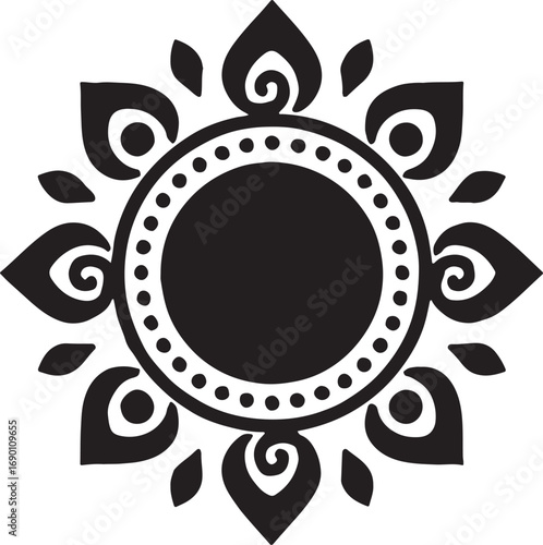 Circular frame rangoli silhouette vector perfect for Diwali, festive, cultural, and decorative design.