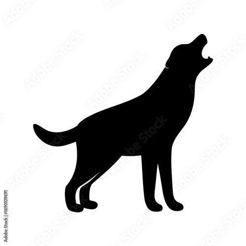 Silhouette of a howling dog against a plain white background depicting primal instinct