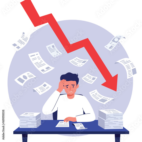 Stressed Businessman Facing Financial Crisis and Falling Profits