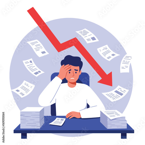 Stressed Businessman Facing Financial Crisis and Falling Profits.