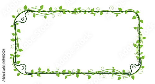 Ornate rectangular border adorned with lush green climbing vines and delicate leaves creating a natural frame