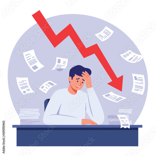 Stressed Man Facing Financial Crisis and Falling Market.