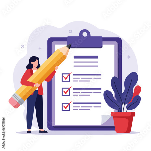Woman checking off tasks on a large checklist.