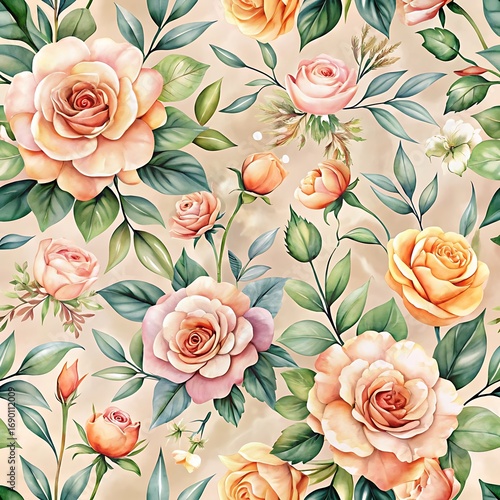 Wallpaper Mural Painting of a flower garden with many roses and leaves Torontodigital.ca