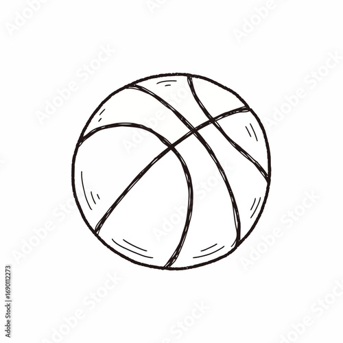 Hand-drawn sketch of a basketball, showing the ball's round shape and the characteristic panels.